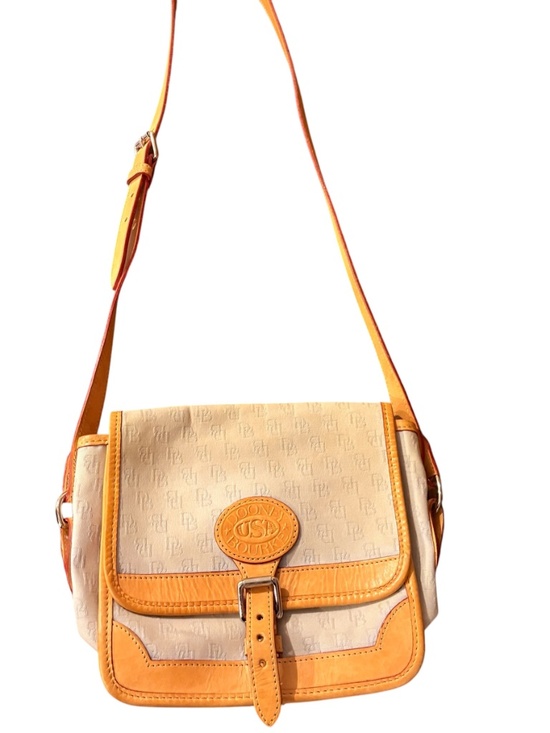 Dooney & Bourke Handbags - Dooney & Bourke Leather and Canvas Crossbody Signature Logo Bag Vintage Beige